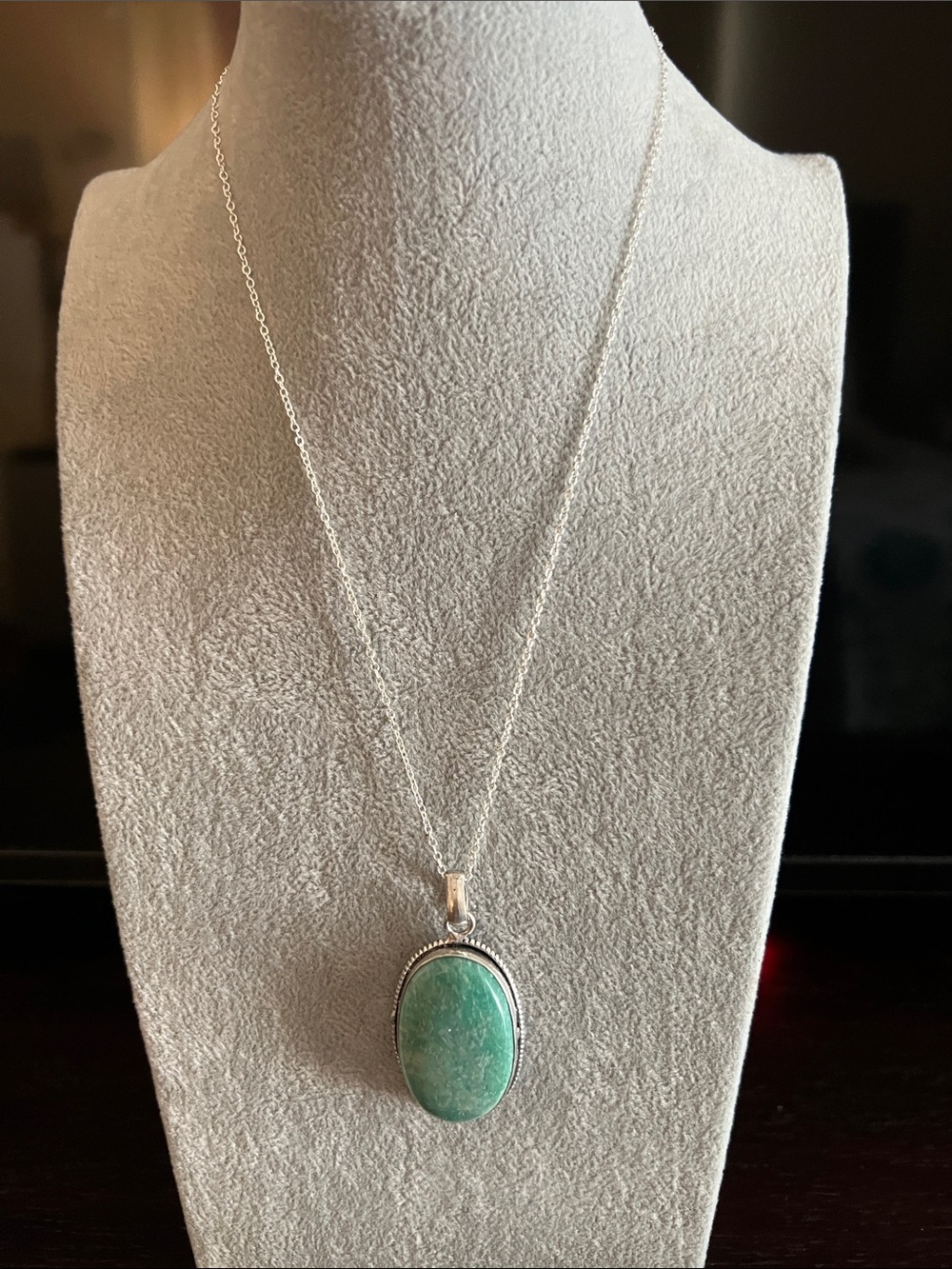 Sterling Silver Oval Green Gemstone Pendant Necklace